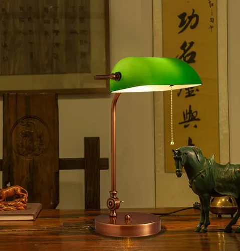 Vista 2 de Green Bankers Deskp - Traditional Wood Table Light with Green Glass Shade - Antreadingp for Home & Office - Elegant Lightifixture (Tyg)