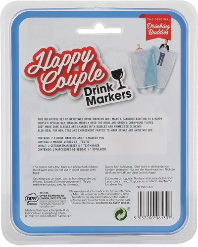 Vista 2 de NPW - Drinking Buddies - Marcador para copas de cóctel y vino, juego de 2, Happy Couple