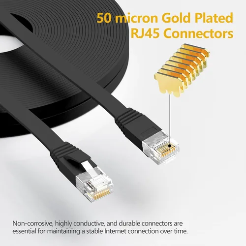 Vista 2 de Cable Ethernet Cat 6 de 1 pie (paquete de 6), para exteriores e interiores, compatible con red Cat7 de 10 Gbps, cable de conexión LAN plano