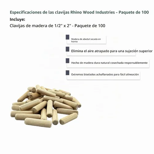 Vista 3 de 1/2" x 2" - Paquete de 100 pasadores de madera - Secados al horno, estriados y biselados (1/2" x 2", 100 unidades)