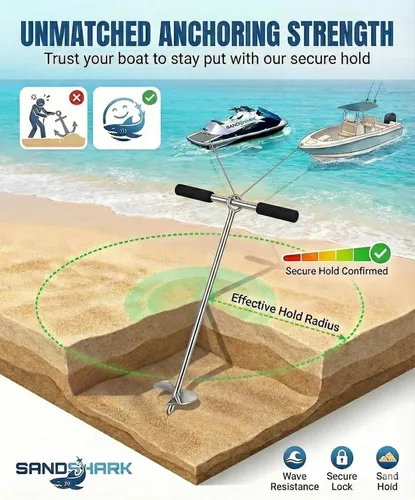 Vista 6 de SandShark Anclaje para barco de la serie Lite, poste de anclaje de aguas poco profundas, anclaje de moto acuática, anclaje de kayak, accesorios