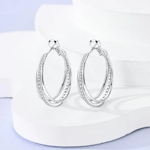 Vista 4 de Parmuz Aretes de plata de ley 925, aros grandes y grandes para mujer, aretes de aro torcidos ligeros con circonita cúbica, joyería hipoalergénica