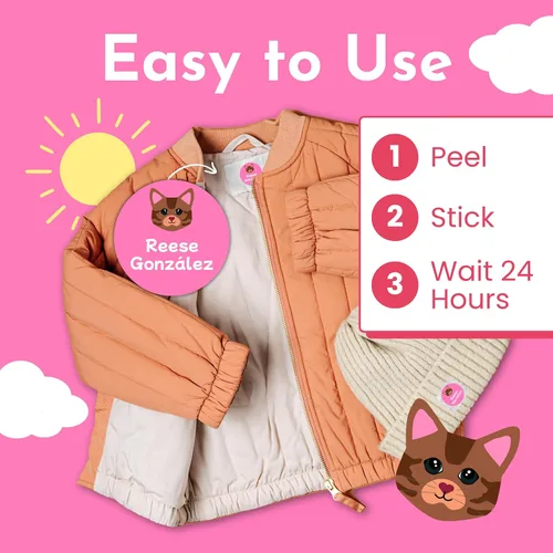 Vista 8 de Name Bubbles - Etiquetas circulares personalizadas para ropa infantil (80 etiquetas) - Calcomanías impermeables con nombre personalizadas