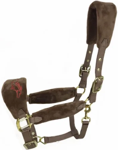 Vista 4 de Caballos acolchados de forro polar con cabestrillo de nailon y accesorios de hardware de color rosa/dorado antidesgaste