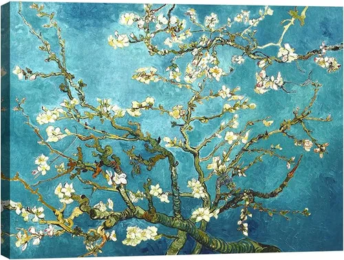Vista 7 de Pyradecor Modernas pinturas al óleo famosas de flor de almendra, impresiones en lienzo de Van Gogh, cuadros florales sobre lienzo, arte de pared