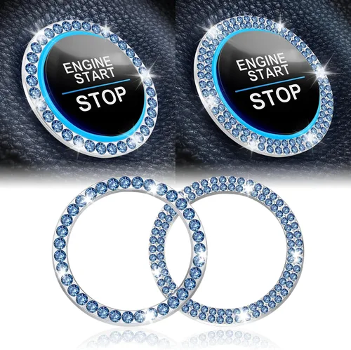 Vista 18 de LivTee 2 PCS Anillo de Decoración de Cristal con Pedrería para Motor de Automóvil de Arranque y Parada, Accesorios Brillantes para Interior de Negro