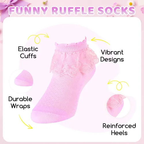 Vista 23 de sockfun Calcetines con volantes para bebé, calcetines de encaje con volantes para niños pequeños y niñas