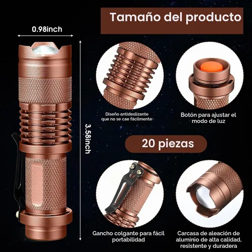 Vista 2 de Fumete 20 Piezas Linterna LED Mini 3 Modos Antorcha Táctica Pequeña Resistente al Agua Linterna de Bolsillo con Enfoque Ajustable Linterna Tipo