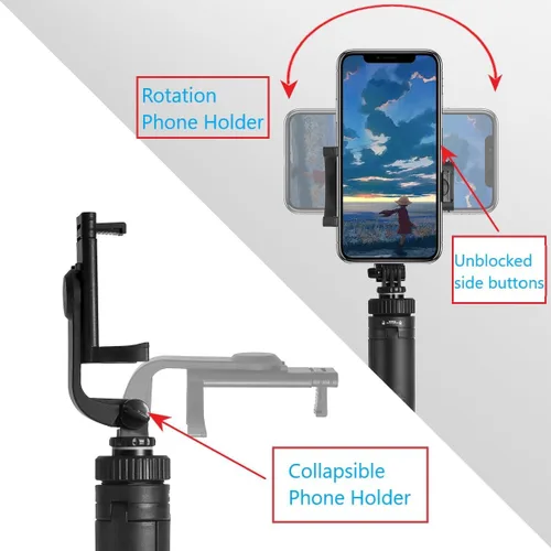 Vista 2 de Trípode de 66 pulgadas para iPhone y cámara, trípode portátil para teléfono con control remoto recargable y soporte giratorio para teléfono, palo