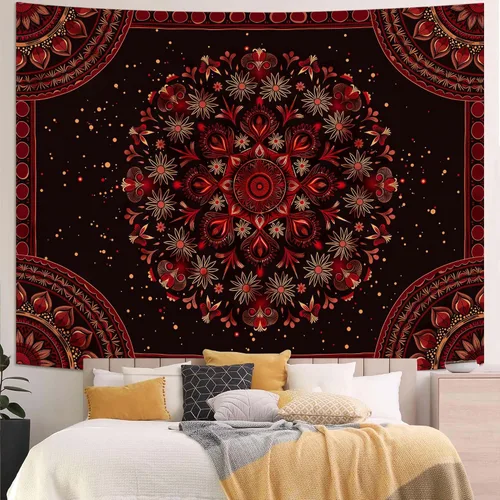 Vista 27 de Accnicc Tapiz bohemio con mandala floral para dormitorio, tapiz de pared con flores bohemias, pequeño, acuarela, azul, blanco, hippie, indio