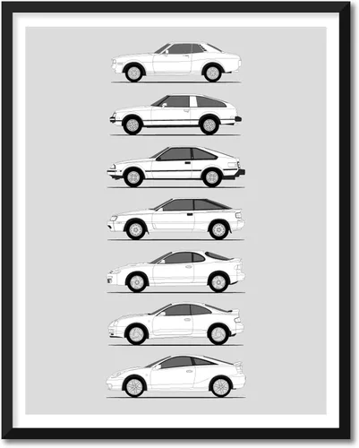 Vista 29 de Idea Network Póster hecho a mano compatible con Toyota Corolla Print Wall Art Decoración hecha a mano del Corolla Sprinter Generations History