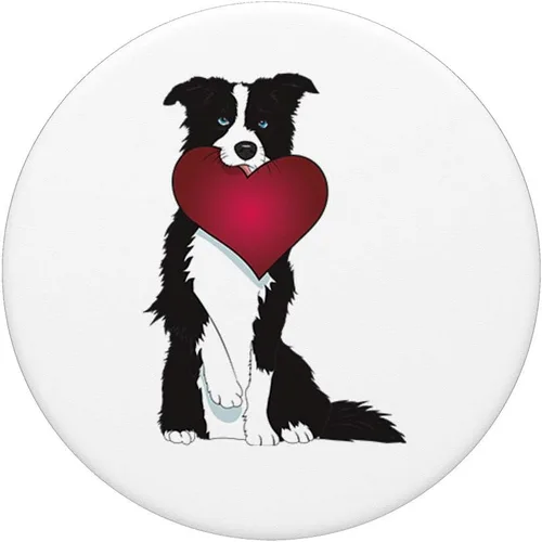 Vista 3 de Cute Border Collie Dog with Heart - PopSockets Grip and Stand for Phones and Tablets, Negro