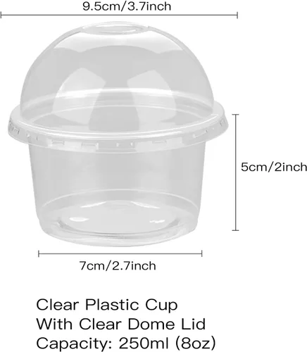 Vista 6 de Vasos de plástico transparente de 8 onzas con tapas de cúpula, 50 juegos de tazas de postre con tapas con agujero, vasos de fiesta desechables