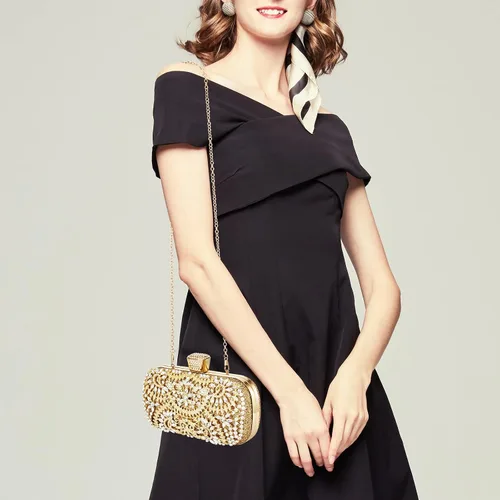 Vista 6 de Geckowi Bolsos de mano para mujer, bolsos de noche dorados, formales, brillantes, con diamantes de imitación, para fiesta, boda, cóctel, baile