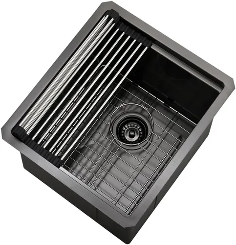 Vista 9 de Fregadero de Barra Negro Bajo Montaje, Fregadero de Cocina de 12 x 15 Pulgadas de Acero Inoxidable Negro Bajo Montaje, Cuenca Pequeña de Barra