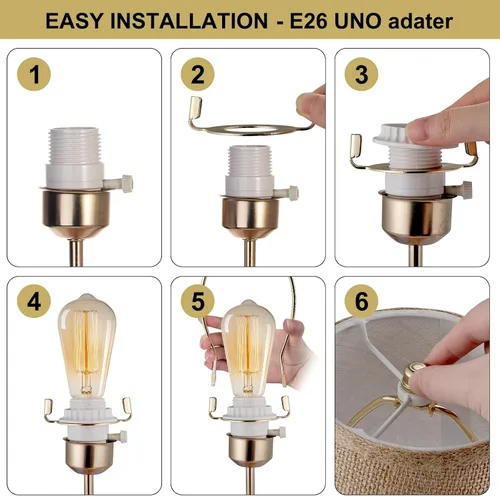Vista 4 de Soporte de arpa de pantalla de lámpara de 8 pulgadas, arpa de lámpara de níquel con adaptador E26 UNO Fitter, juego de sillín y remate estándar IPS