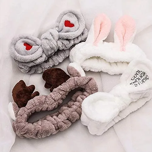 Vista 2 de Lunaya 2 diademas suaves y cálidas de forro polar coral con orejas de animal para mujeres y niñas, turbante de moda, accesorios para el cabello