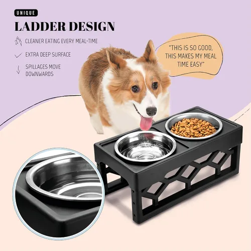 Vista 8 de AVERYDAY Cuencos pequeños elevados para perros, 4 alturas ajustables con 2 cuencos de acero inoxidable para alimentos y agua, estación de Soporte