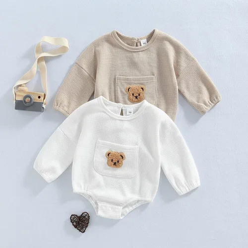 Vista 7 de Douhoow Linda sudadera para bebé, mameluco de punto gofre, ropa de bebé, niña, niño, otoño e invierno
