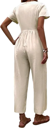 Vista 2 de Vrtige Enterizo largo casual de manga corta con cuello en V y botones para mujer