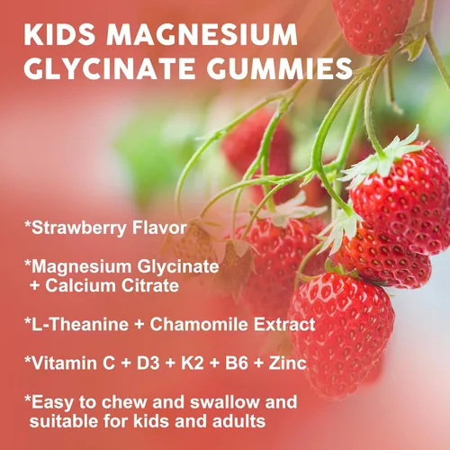 Vista 7 de Gomitas de glicinato de magnesio para niños y adultos, apoyo de relajación y cognición, suplemento de magnesio de 400/200 mg con L-teanina