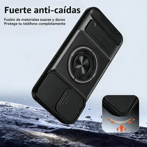 Vista 3 de Dssairo Funda para iPhone 15 con anillo magnético de rotación de 360° compatible con carcasa MagSafe Slide para cámara, soporte plegable, funda Negro