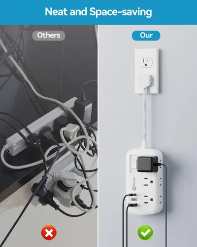 Vista 5 de Regleta de alimentación con protección contra sobretensiones PD de 20 W USB C, regleta de alimentación para viajes con 3 puertos USB (1 USB C) y 6