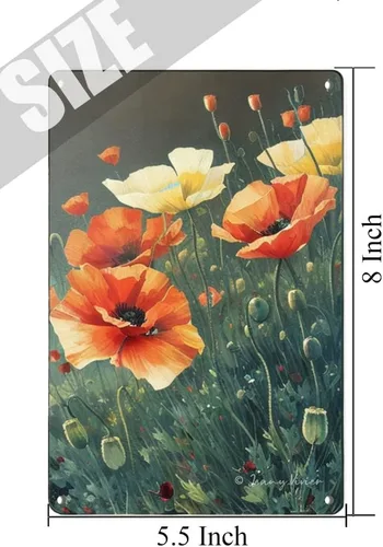 Vista 5 de Zomyto Letrero de lata de metal vintage con diseño floral de amapolas para el hogar, bares, clubes, cafeterías, cuevas, baño, granja, jardín
