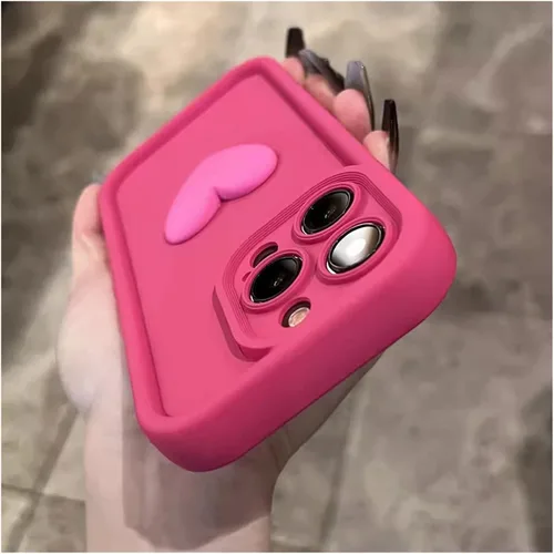 Vista 10 de Lujosa funda de silicona de silicona con diseño de corazón 3D para iPhone 15, 14, 13, 12, 11 Pro Max, X, XR, XS Max, funda trasera suave a prueba