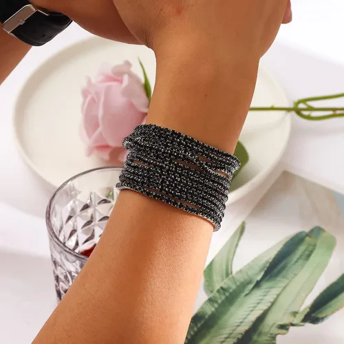 Vista 2 de DIMISHIN Pulsera elástica de diamantes de imitación para mujer, juego de pulsera de tenis de cristal apilable