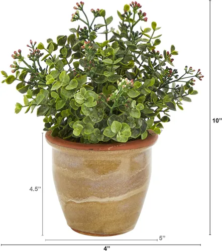 Vista 2 de Nearly Natural Planta artificial suculenta de eucalipto y sedum de 10 pulgadas en maceta de cerámica