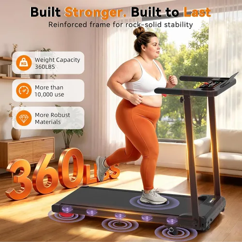 Vista 6 de Almohadilla plegable para caminar con 10% de inclinación/altavoz Bluetooth, cintas de correr de 2.5 HP para el hogar, caminadora portátil con barra