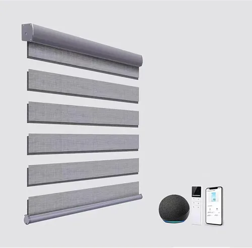 Vista 26 de tipiace Persianas inteligentes de cebra motorizadas con cable duro con Alexa Google Home, tela filtrante de luz de doble capa, persianas Negro