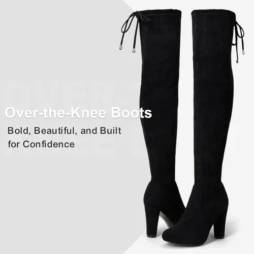 Vista 5 de Botas de gamuza para mujer por encima de la rodilla con tacón de Negro