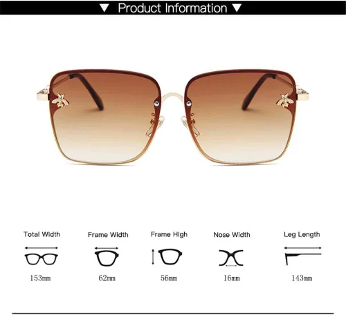 Vista 8 de CdyBox Gafas de sol de gran tamaño para mujer, gafas de sol cuadradas con abeja, regalos de moda