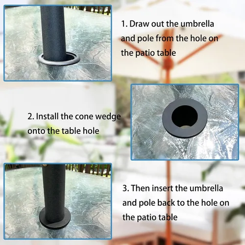 Vista 4 de 2 Pieces Patio Table Umbrella Hole Ring Silicone Patio Cone Wedge Plug Stabilizer Sleeve for 2 to 2.5 Inch Patio Table Hole and 1.5 Inch Umbrella