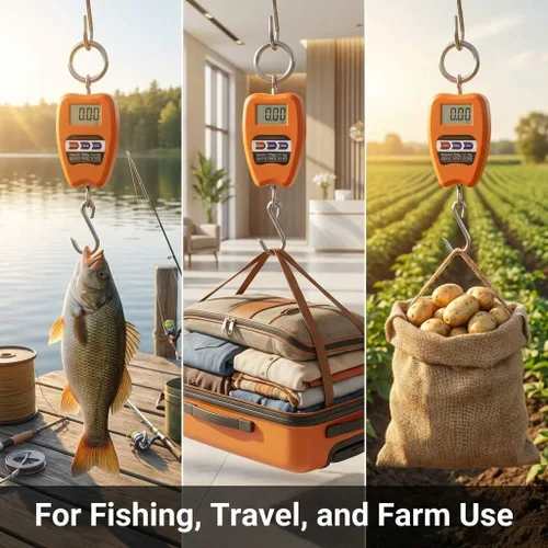 Vista 3 de QWORK Báscula de Peso Colgante, Báscula Digital de Grúa de 200kg/440lbs, Báscula para Pesca de Peso de Peces con Carcasa de Aluminio y Pantalla LED