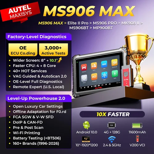 Vista 2 de Autel MaxiSys MS906 MAX escáner, 2026 MS906MAX actualización de MS906 PRO MS906BT MP900BT MS908S, codificación ECU de nivel OE, más de 3000 pruebas