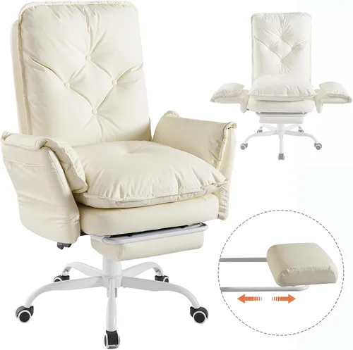 Vista 8 de Bestier Silla Criss Cross con reposapiés, Silla de oficina de espalda alta con piernas cruzadas y brazos abatibles y asiento ancho, reclinable 135°
