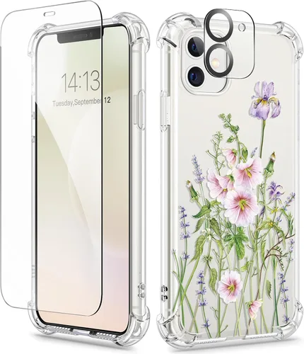 Vista 174 de GVIEWIN - Funda para iPhone 11 con protector de pantalla + protector de lente de cámara, cubierta protectora transparente suave de poliuretano