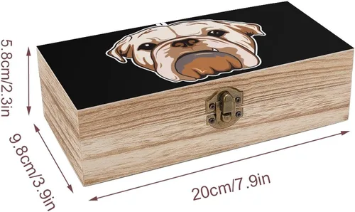 Vista 2 de Bonita caja de madera de Bulldog Inglés con tapa con bisagras, caja de recuerdo, caja de contenedor pequeño, regalo para joyería y almacenamiento