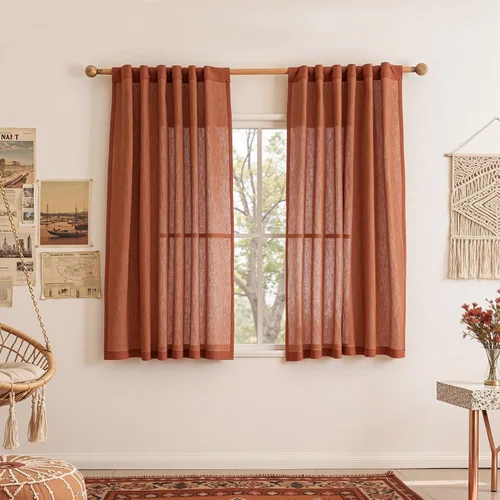 Vista 42 de MYSKY HOME Cortinas naturales de puerta francesa para ventana de puerta, 40 pulgadas de largo, cortas, semitransparentes, filtrantes de luz
