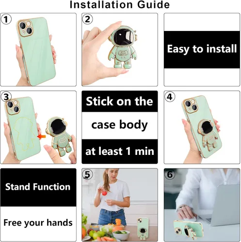 Vista 2 de Pepmune - Funda para iPhone 14 con bonito soporte de astronauta 3D, color verde