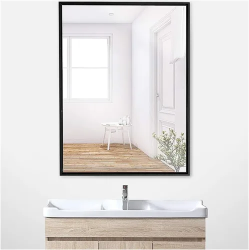 Vista 2 de Y&J Espejo de baño, espejo de pared rectangular, espejo con marco de metal, colgante de pared horizontal o vertical, para dormitorio, sala de estar