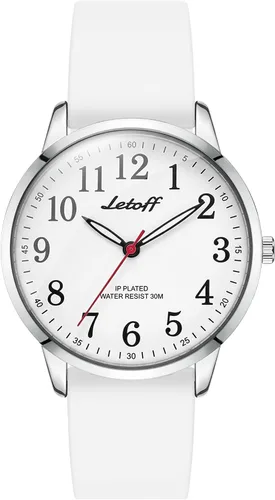 Vista 9 de Letoff Reloj analógico clásico, esfera arcoíris con números arábigos, banda de silicona, resistente al agua hasta 98.4 ft Black/silver