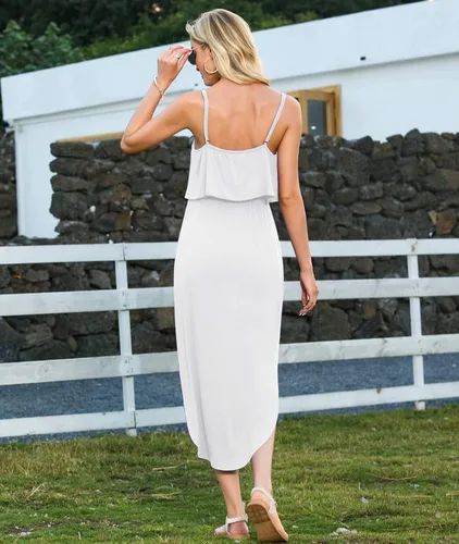 Vista 5 de LILBETTER - Vestido casual con tirantes delgados ajustables, aberturas laterales y largo por debajo de la rodilla para mujer, ideal para el verano