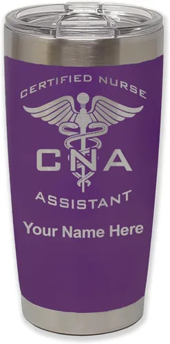 Vista 39 de LaserGram Vaso aislado al vacío de 20 onzas, asistente de enfermera certificada por CNA, grabado personalizado incluido (negro)