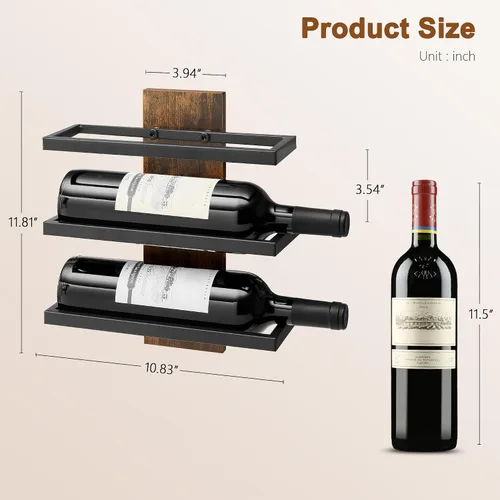Vista 8 de Hoctieon - Estante para vinos de 3 niveles, madera marrón rústica Marrón rústico