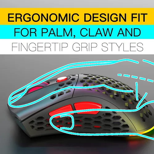 Vista 3 de RAZEAK Mouse inalámbrico para juegos, sensor de 10 K, 10,000 DPI, ligero 6 botones programables ergonómicos RGB mouse para juegos para PCMac