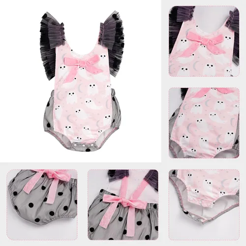 Vista 3 de Mameluco para bebé niña para primer cumpleaños, disfraz de princesa para Halloween, cosplay Fantasma rosa